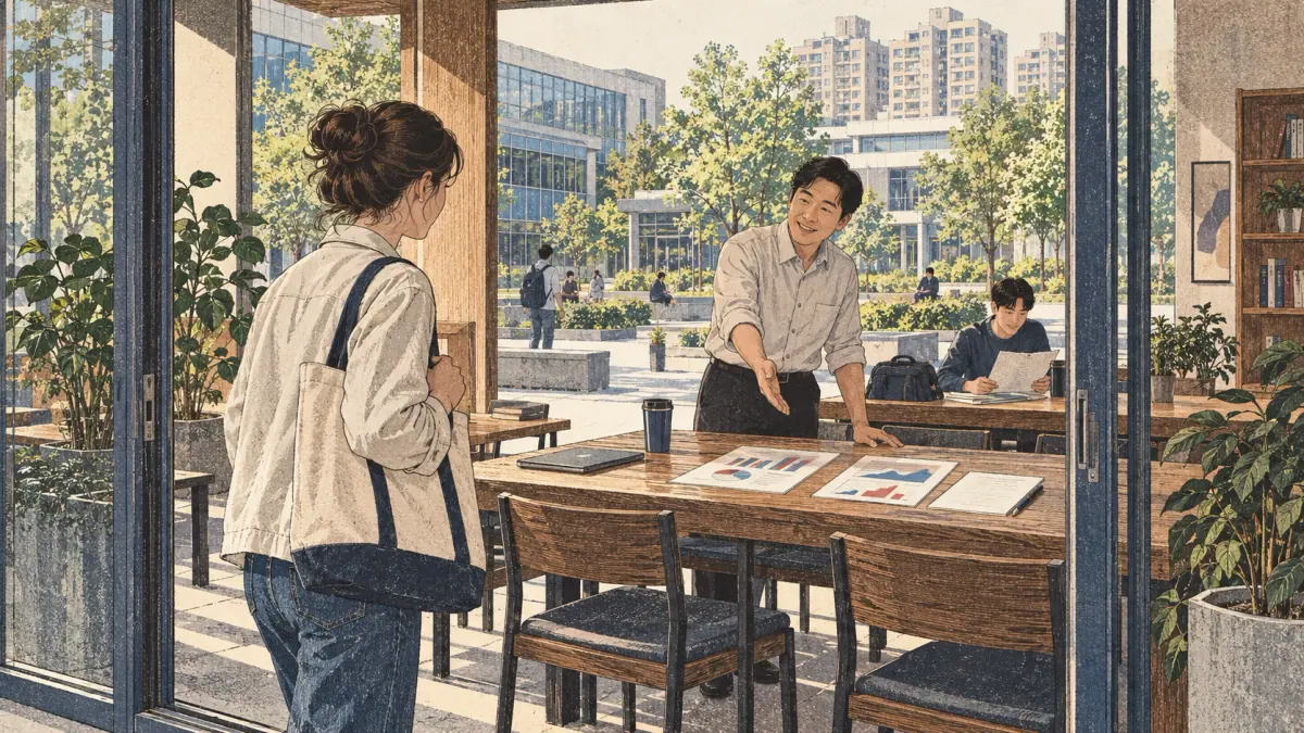 Adult learners apply a Korean study method with concrete materials in Seoul.