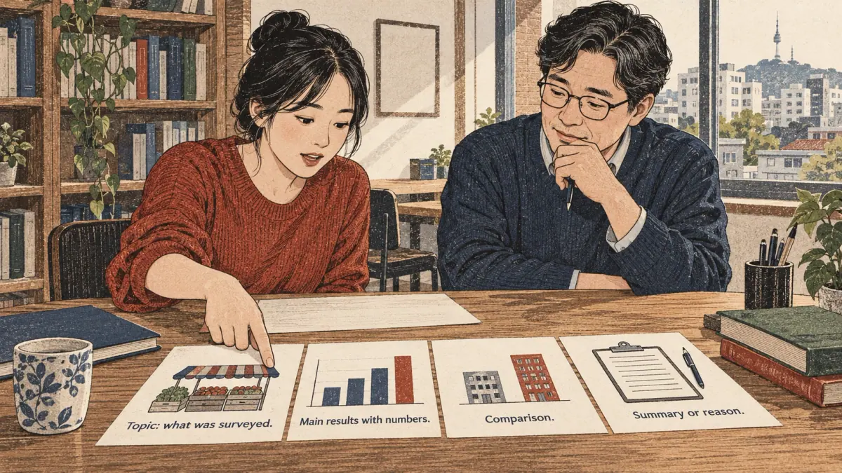 Adult learners apply a Korean study method with concrete materials in Seoul.