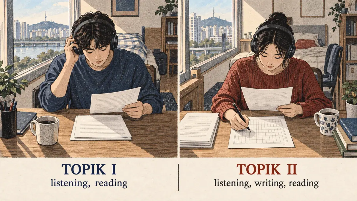 Two desks compare reading and listening with added handwriting.