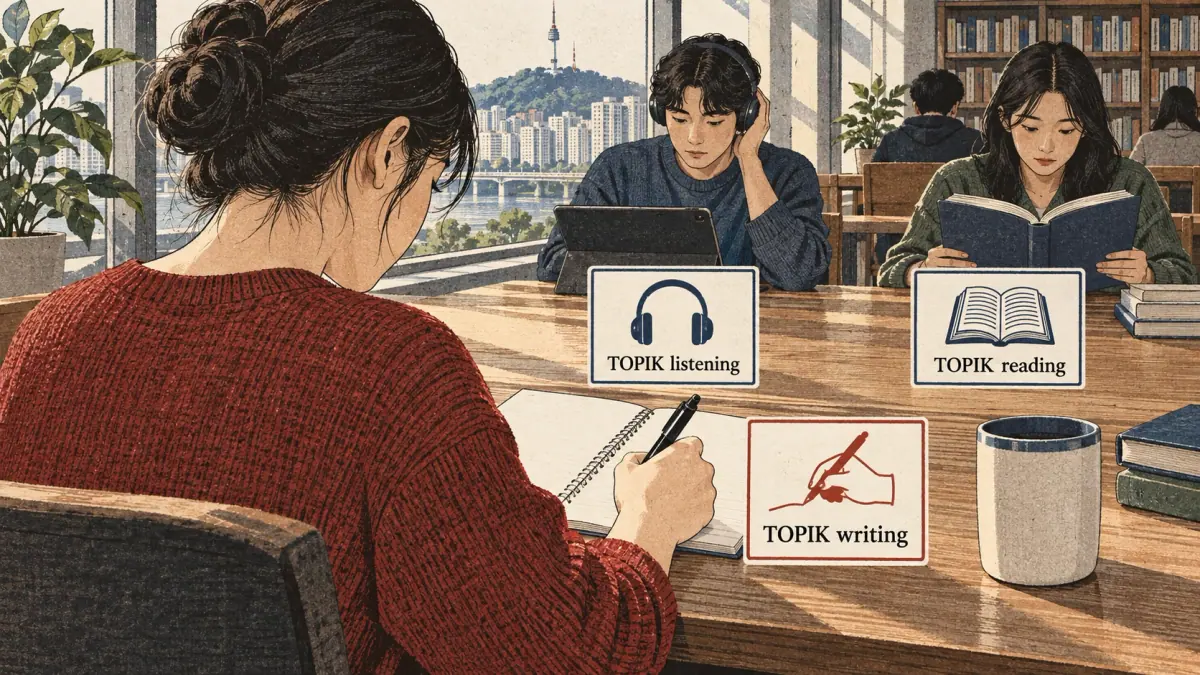 Teaching scene showing section practice in a Seoul study setting.
