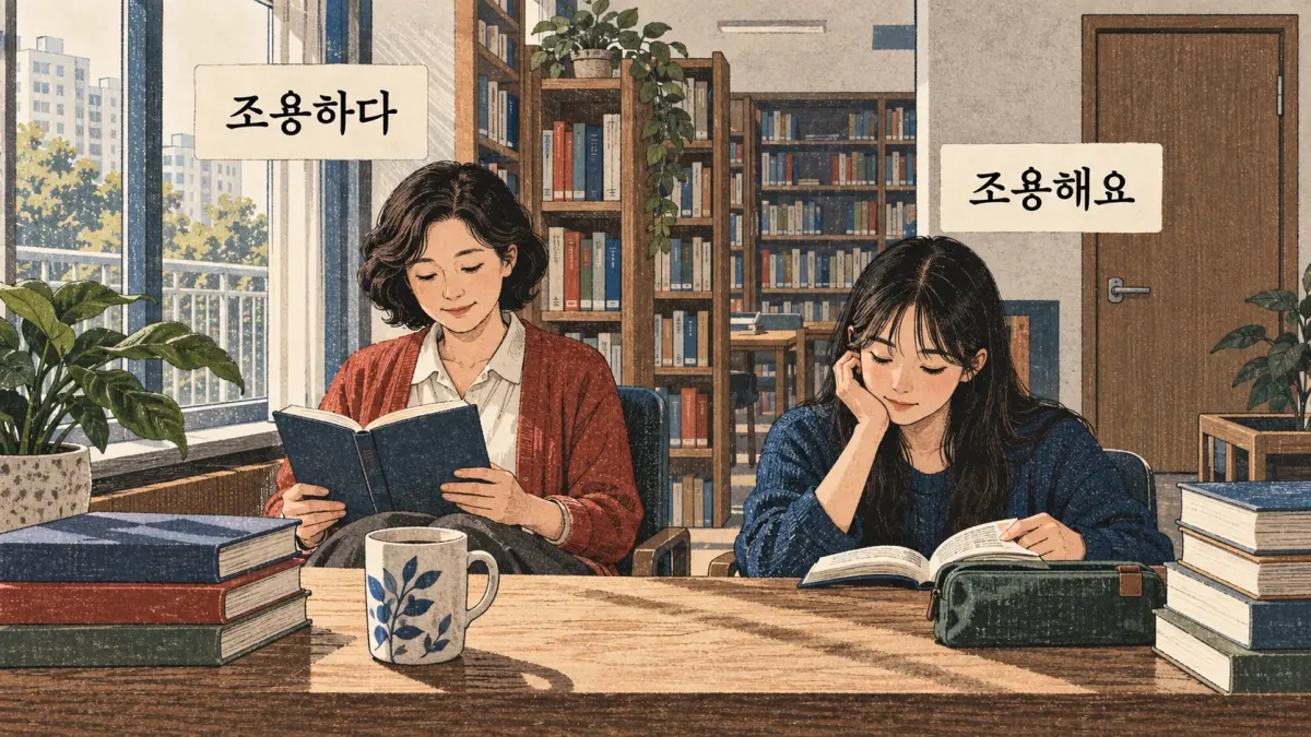 Dibujos con etiquetas coreanas: 조용하다 / 조용해요