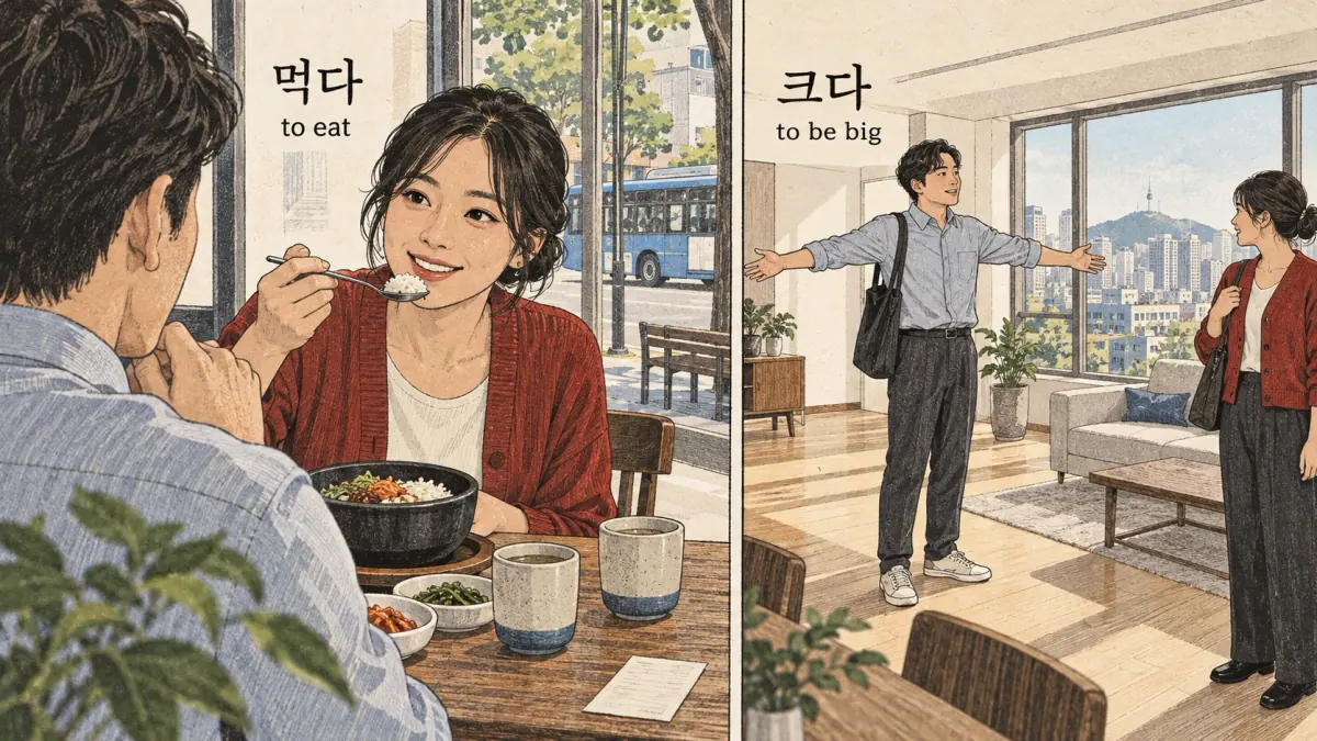 Everyday Korea scenes labelled 먹다 / 크다