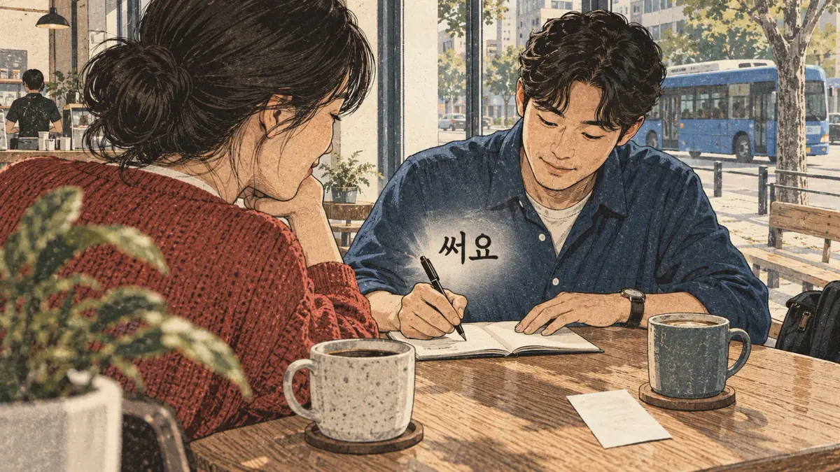Everyday Korea scenes labelled 써요