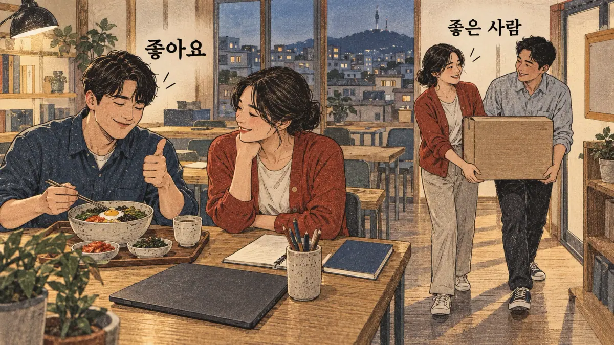 Everyday Korea scenes labelled 좋아요 / 좋은 사람