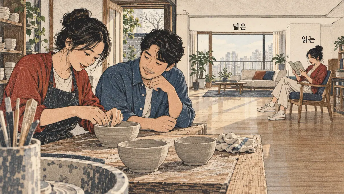 Everyday Korea scenes labelled 넓은 / 읽는