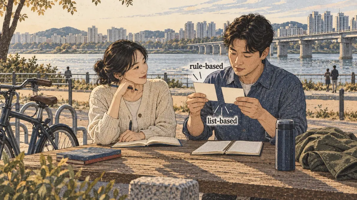 Adults practicing Korean through an everyday Seoul interaction.