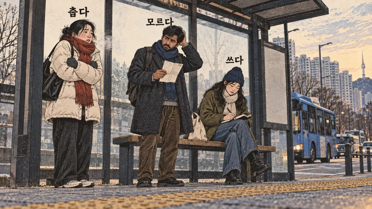 춥다, 모르다 and 쓰다 represent the first three irregular classes to learn.