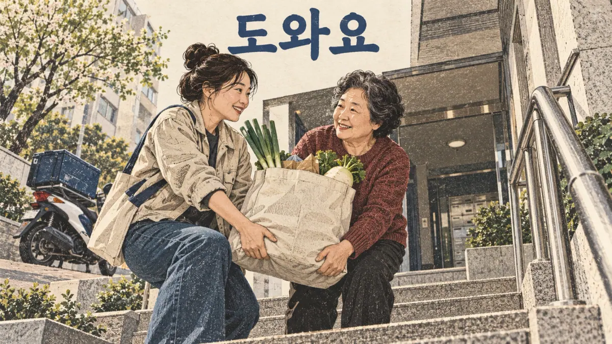 Korean vowel harmony teaching illustration: 와 and 워 in ㅂ-irregular verbs