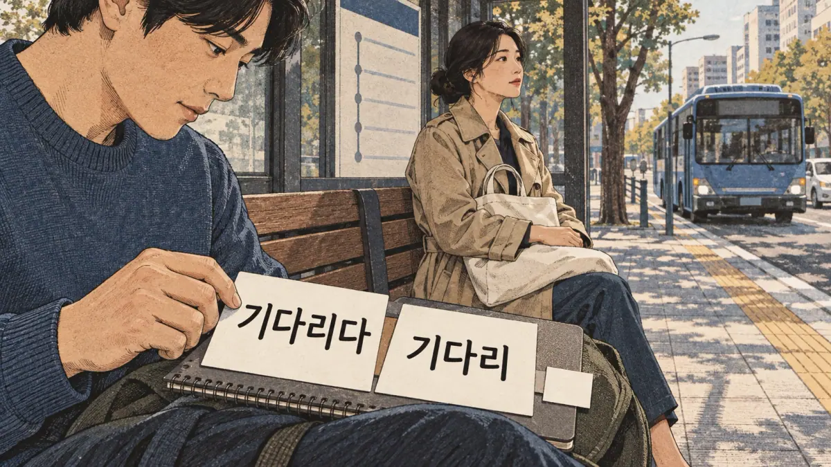 Illustrated lesson on Removing 다 to find the stem