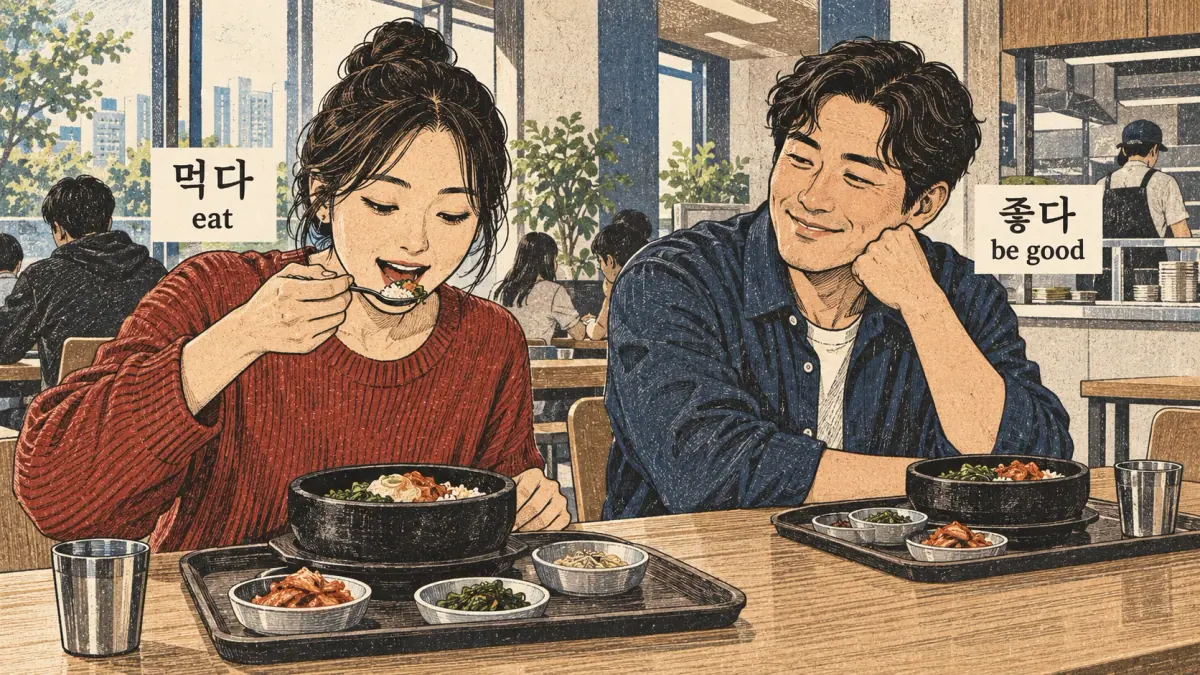 Study illustration: 먹다; 좋다.
