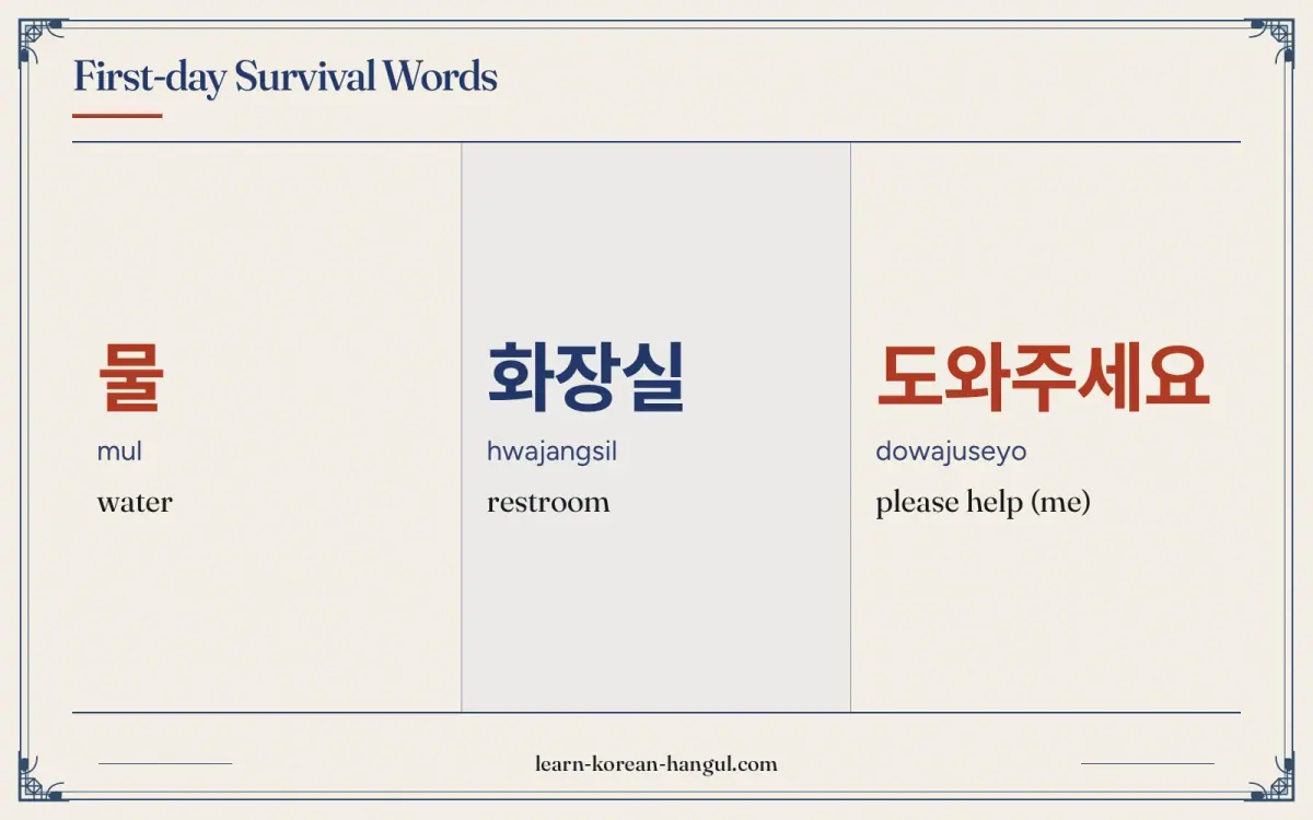 물 · mul · water · First-day survival words