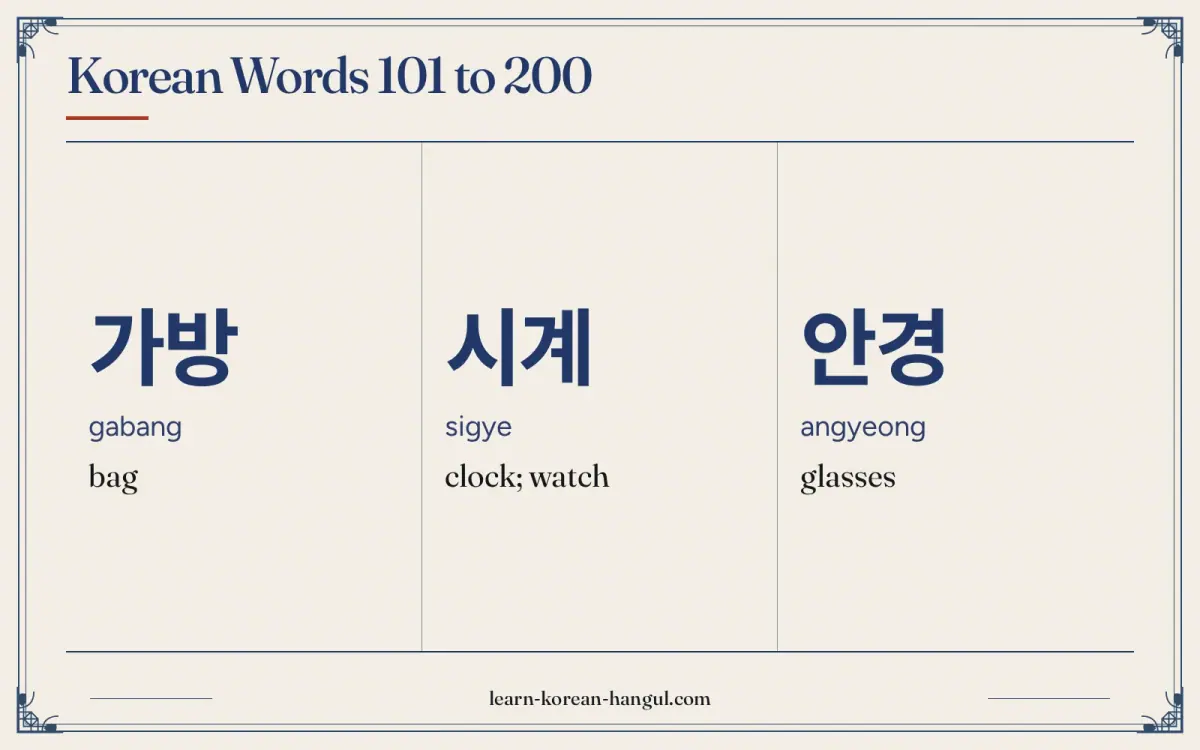 가방 · gabang · bag · Korean Words 101 to 200