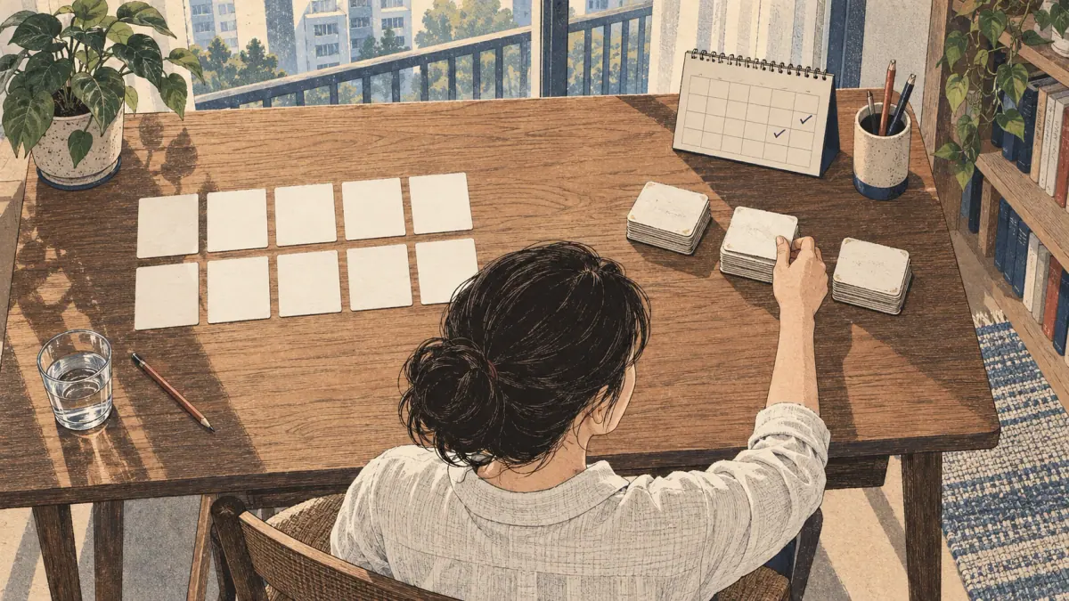 Ten new words and separate review stacks make study and review distinct tasks.