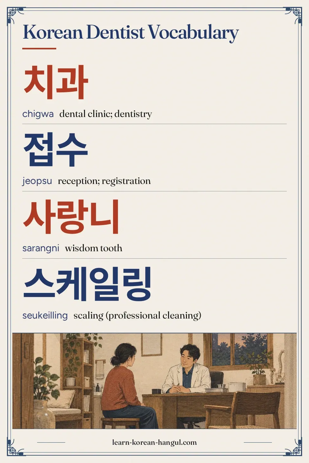 치과 · chigwa · dental clinic; dentistry · Korean Dentist Vocabulary
