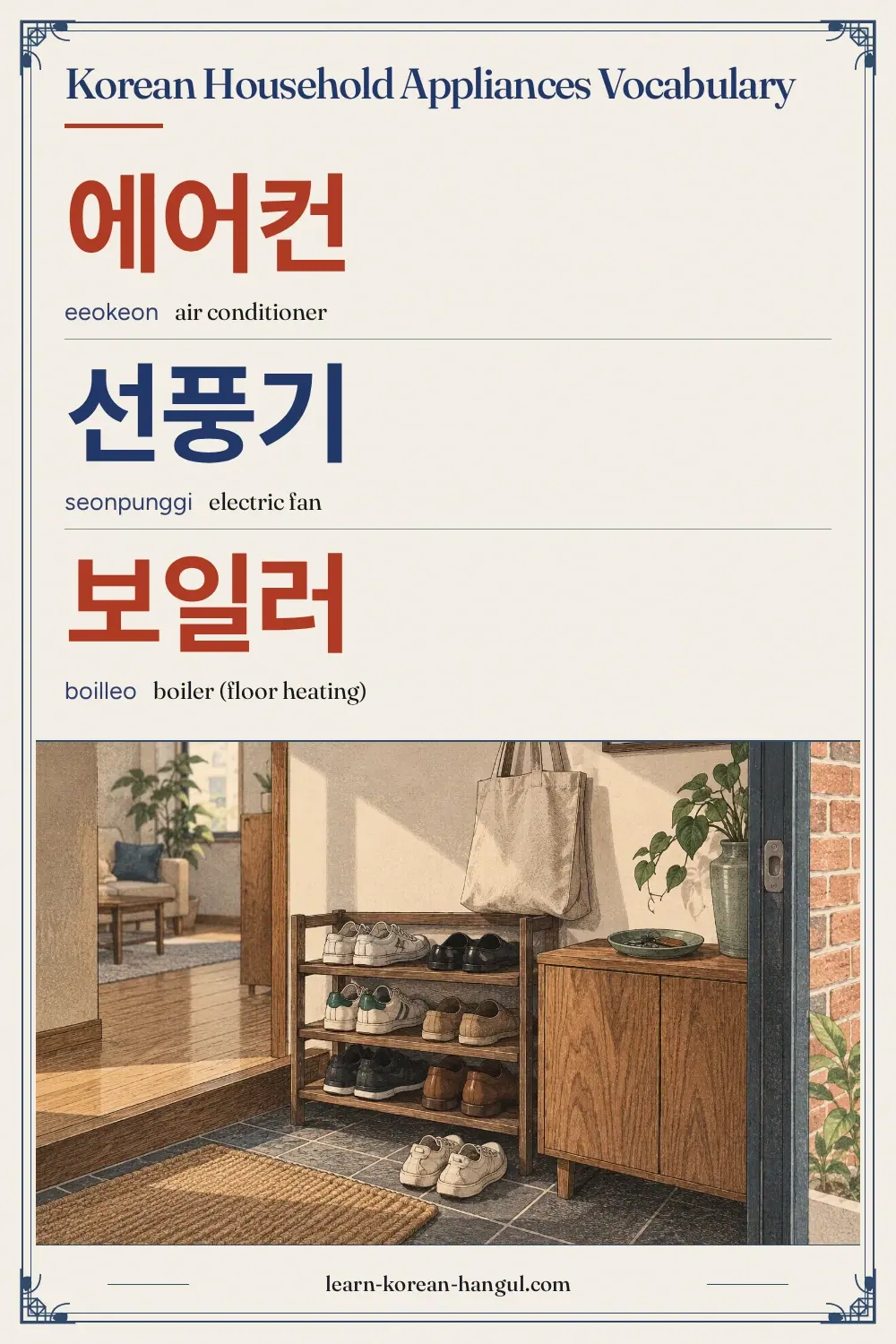 에어컨 · eeokeon · air conditioner · Korean Household Appliances Vocabulary