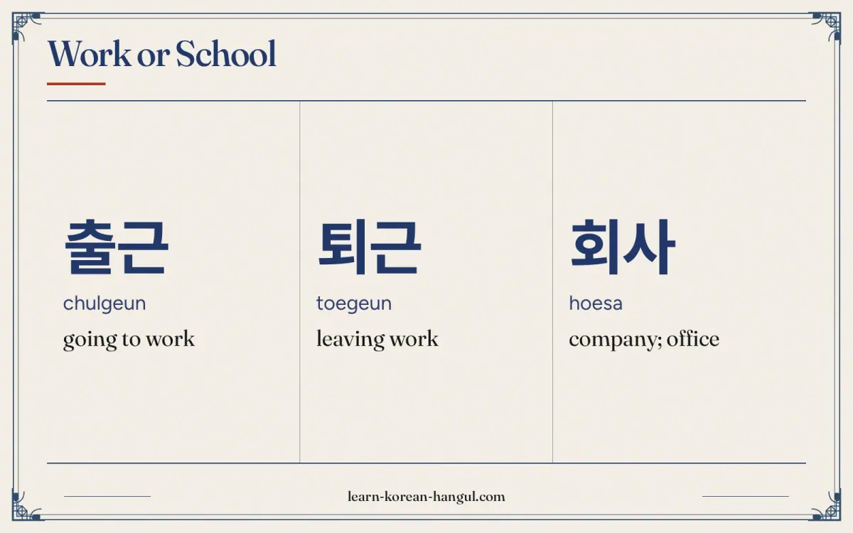 출근 · chulgeun · going to work · Work or school