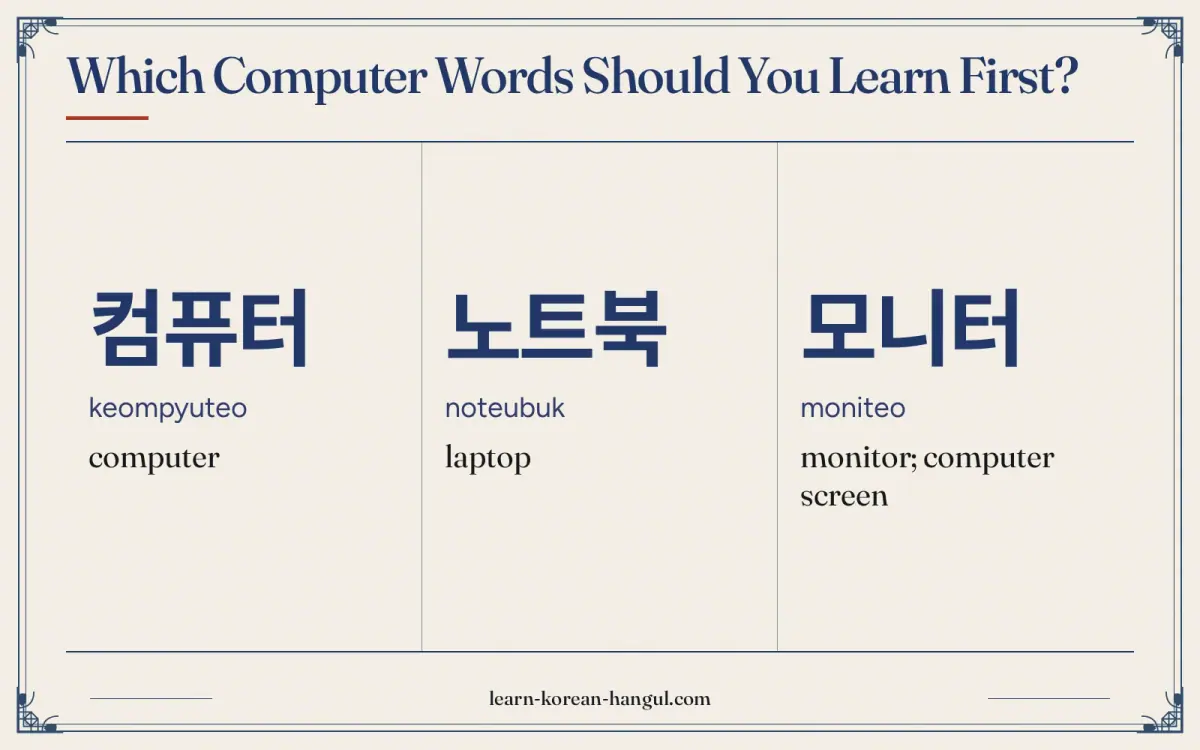 컴퓨터 · keompyuteo · computer · Which computer words should you learn first?