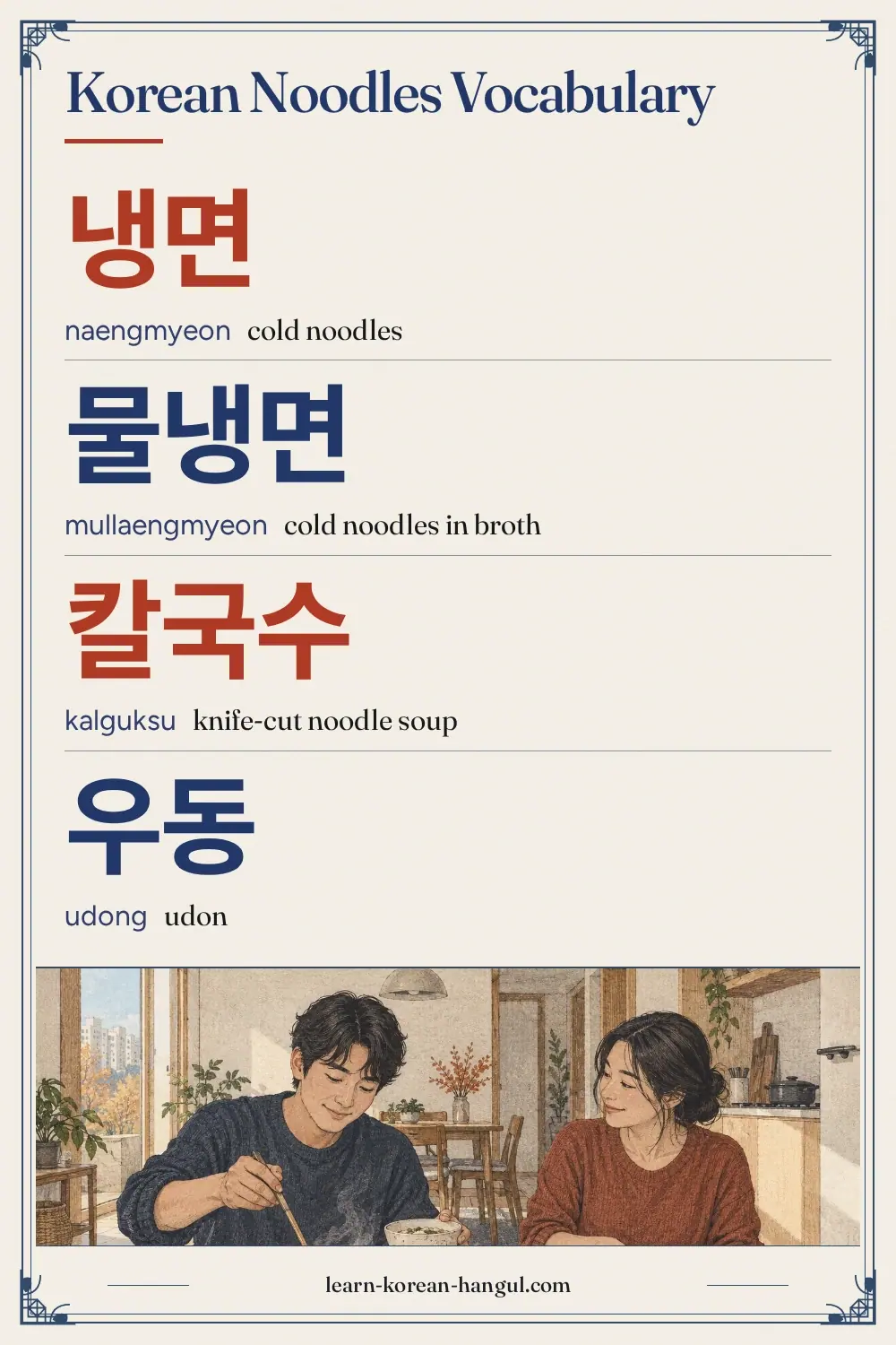 냉면 · naengmyeon · cold noodles · Korean Noodles Vocabulary