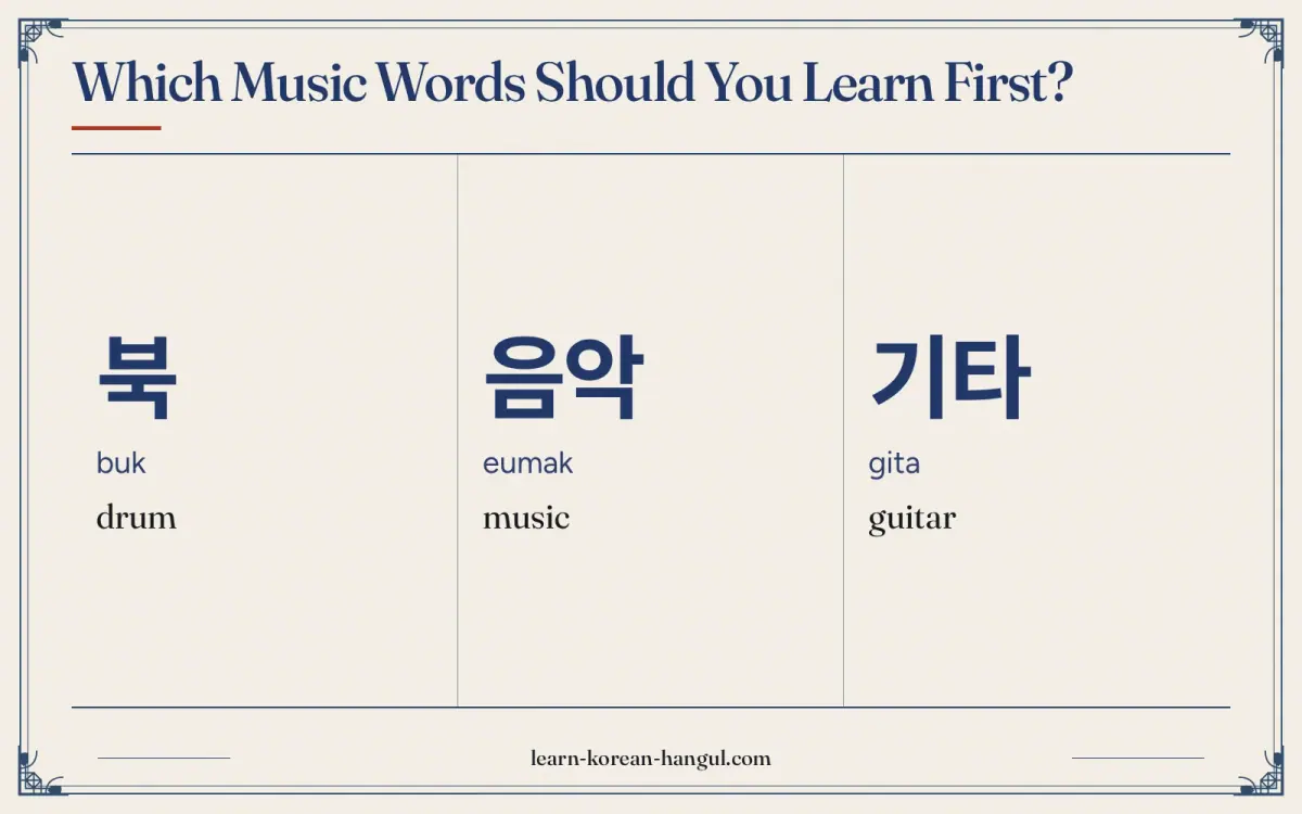 북 · buk · drum · Which music words should you learn first?