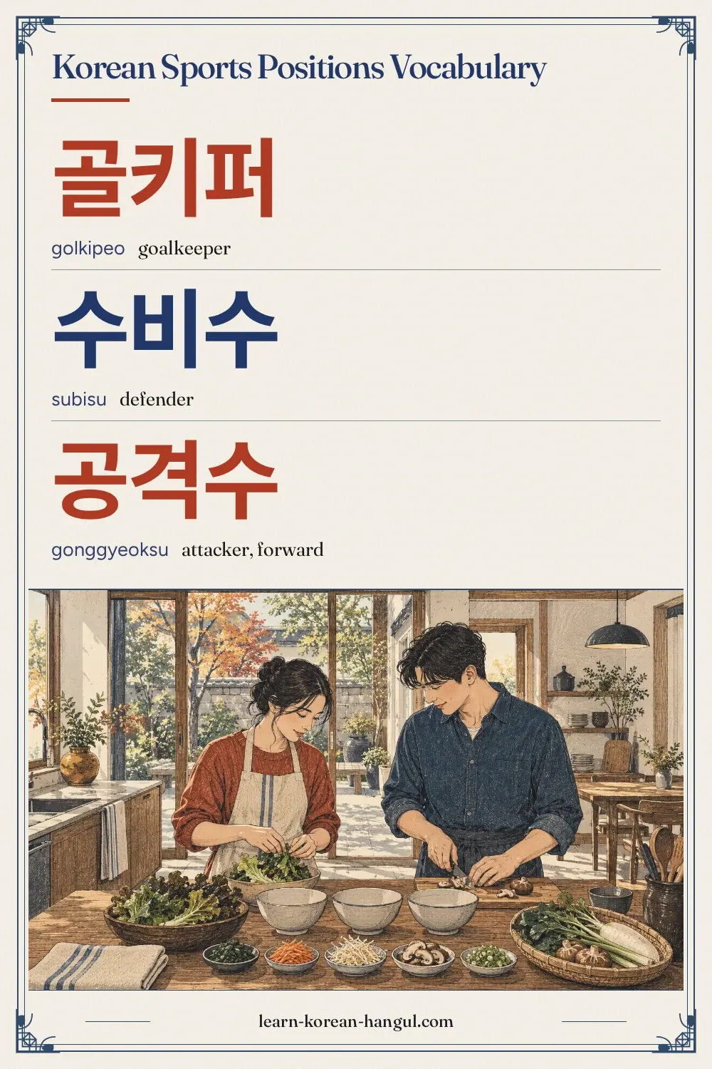 골키퍼 · golkipeo · goalkeeper · Korean Sports Positions Vocabulary