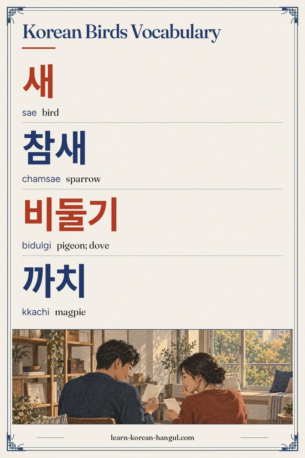 새 · sae · bird · Korean Birds Vocabulary