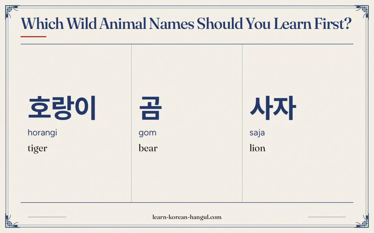 호랑이 · horangi · tiger · Which wild animal names should you learn first?