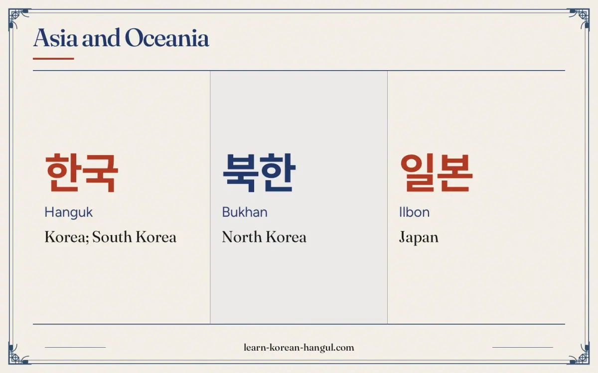 한국 · Hanguk · Korea; South Korea · Asia and Oceania