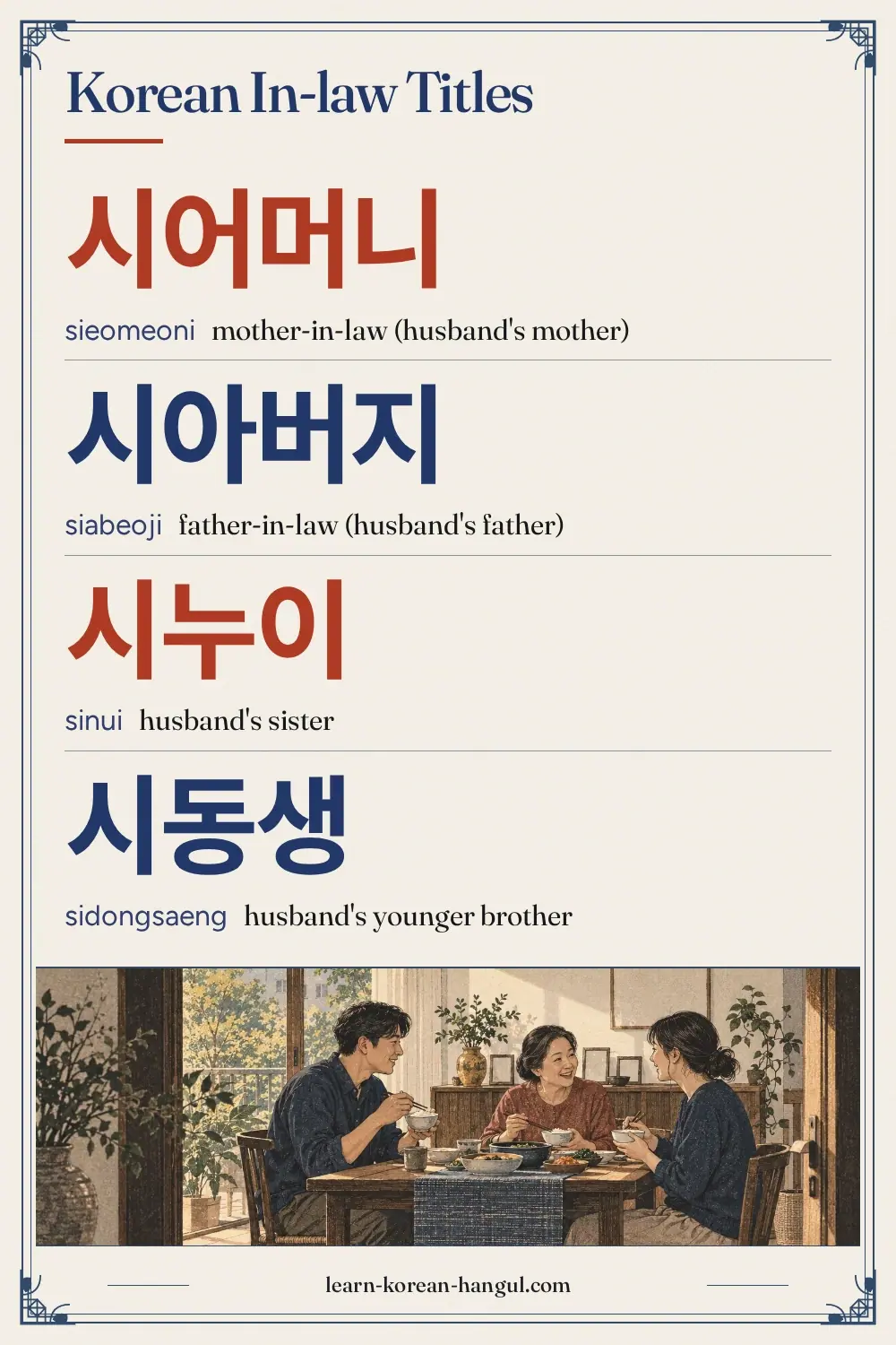 시어머니 · sieomeoni · mother-in-law (husband's mother) · Korean In-law Titles