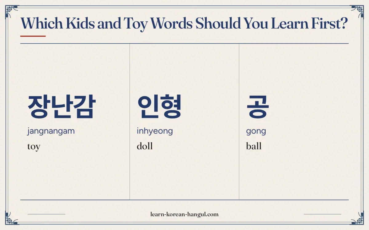 장난감 · jangnangam · toy · Which kids and toy words should you learn first?