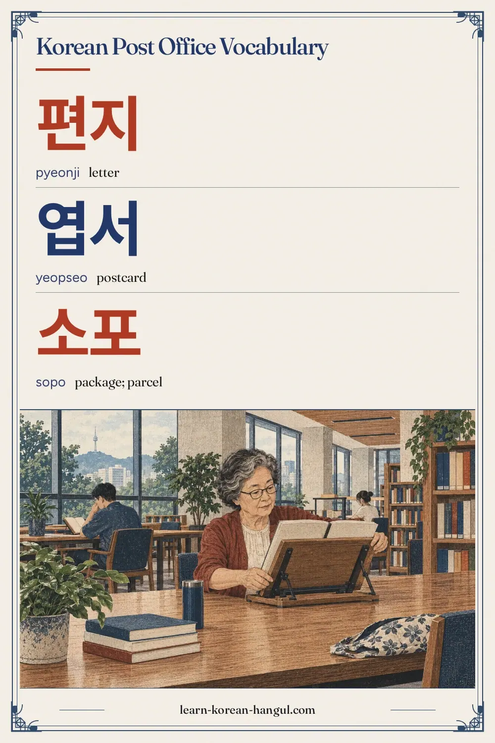편지 · pyeonji · letter · Korean Post Office Vocabulary