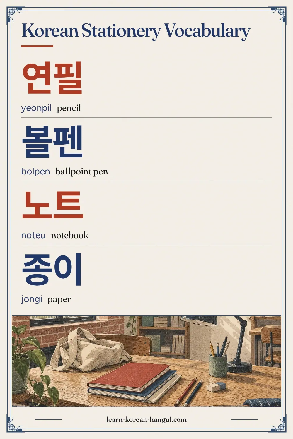 연필 · yeonpil · pencil · Korean Stationery Vocabulary
