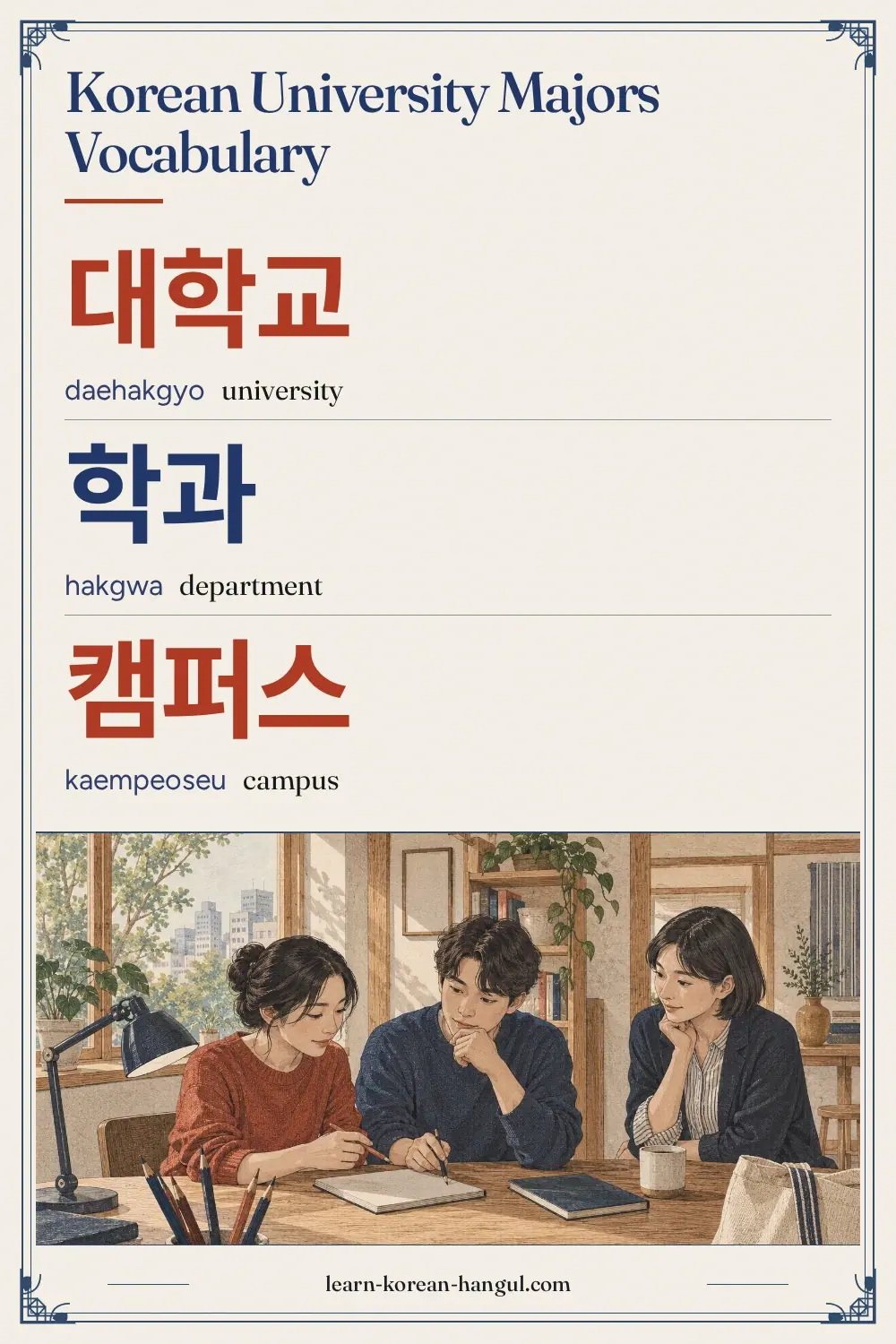 대학교 · daehakgyo · university · Korean University Majors Vocabulary