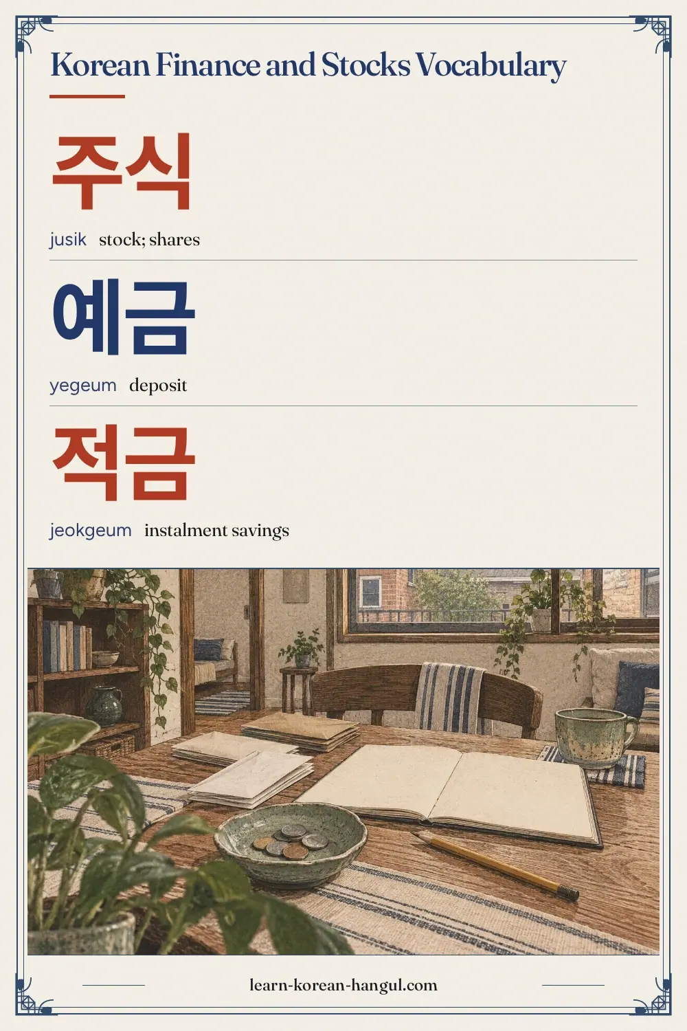 주식 · jusik · stock; shares · Korean Finance and Stocks Vocabulary