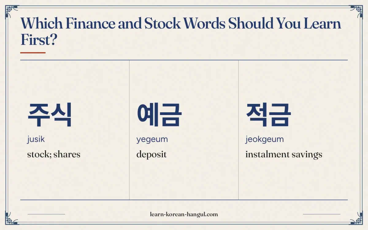 주식 · jusik · stock; shares · Which finance and stock words should you learn first?