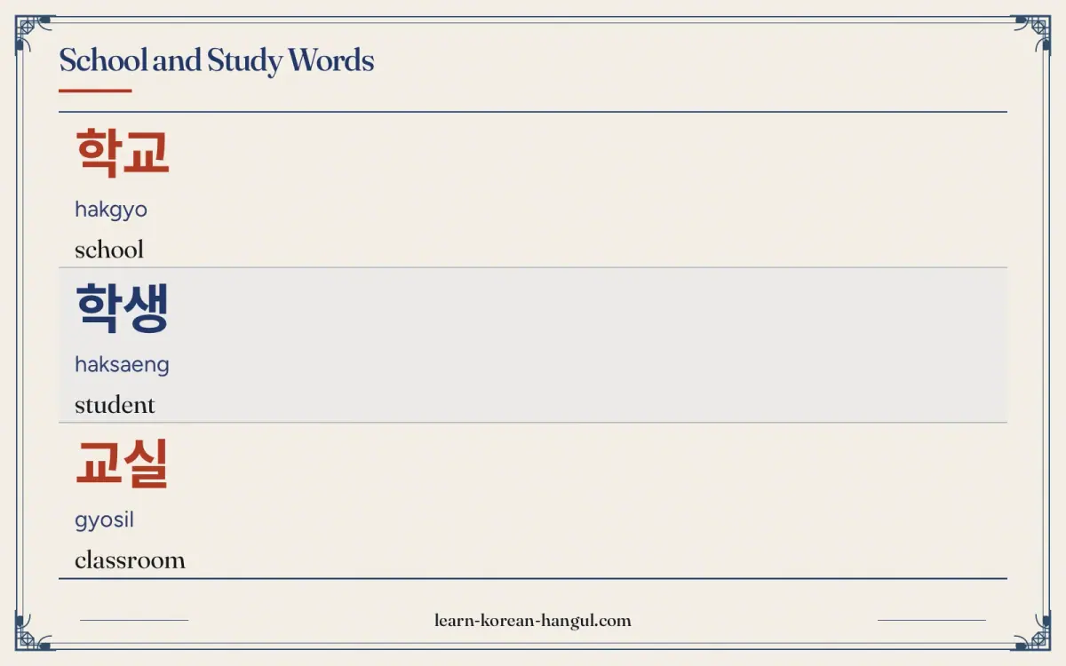 학교 · hakgyo · school · School and study words