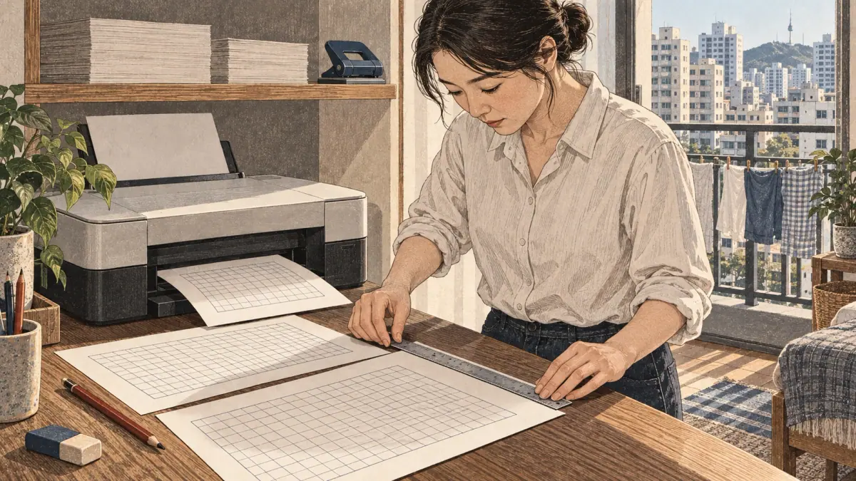Korean consonant writing practice: Print settings