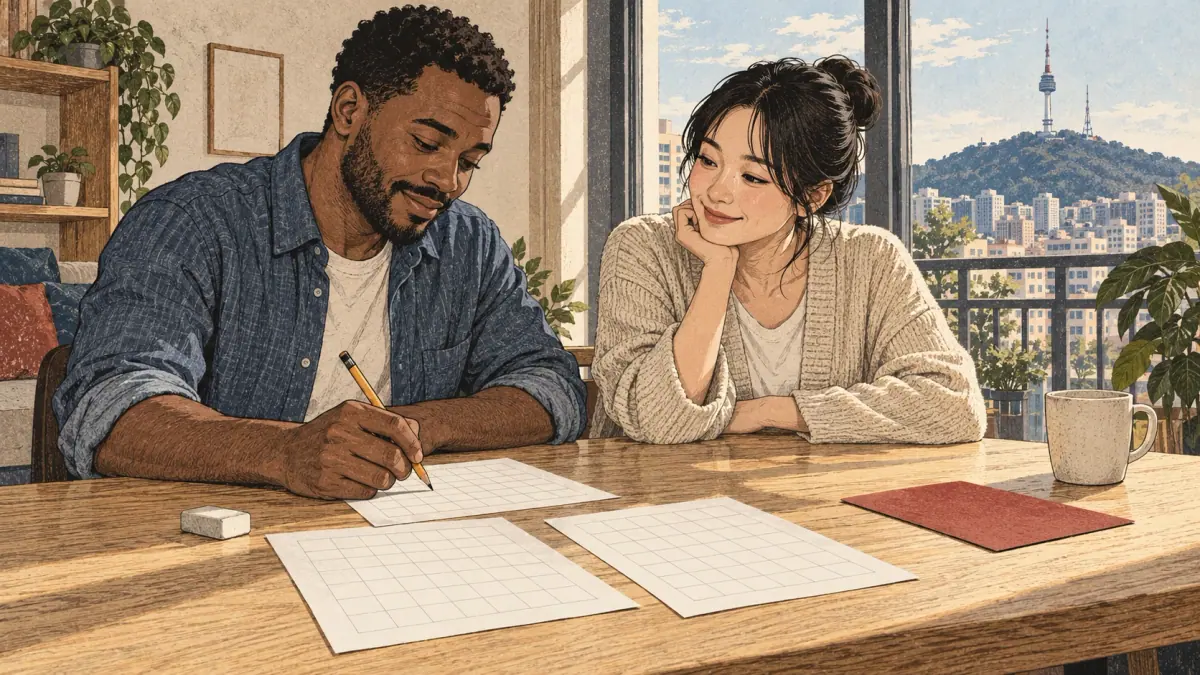 Adult learners prepare, print and practise the Korean vowel worksheet.