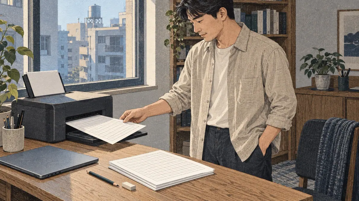 Adult learners prepare, print and practise the Korean vowel worksheet.