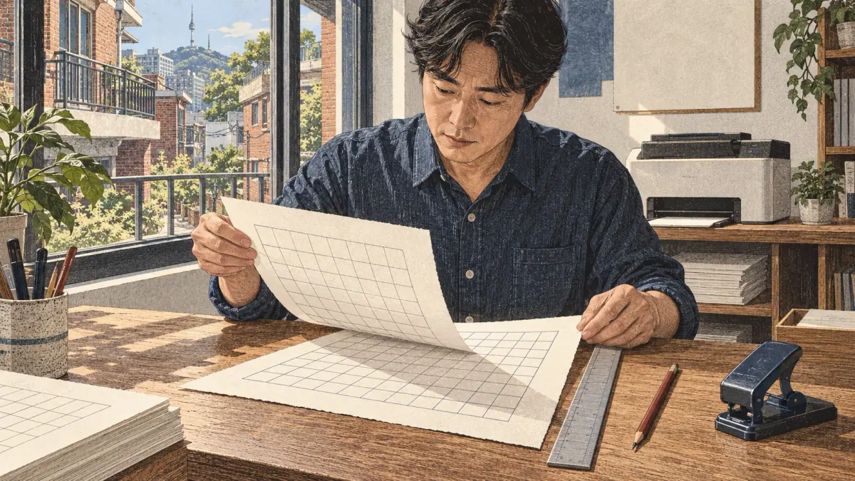 Adult learners prepare, print and practise the Korean vowel worksheet.