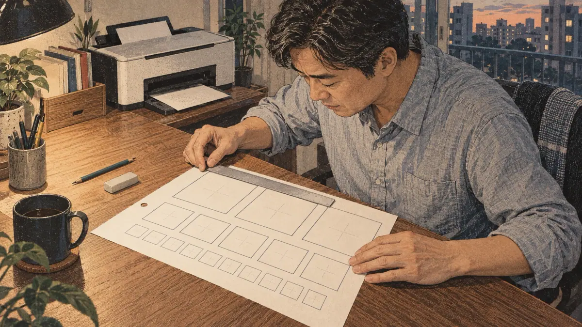Blank Hangul practice grid: Learners prepare and use square writing guides.