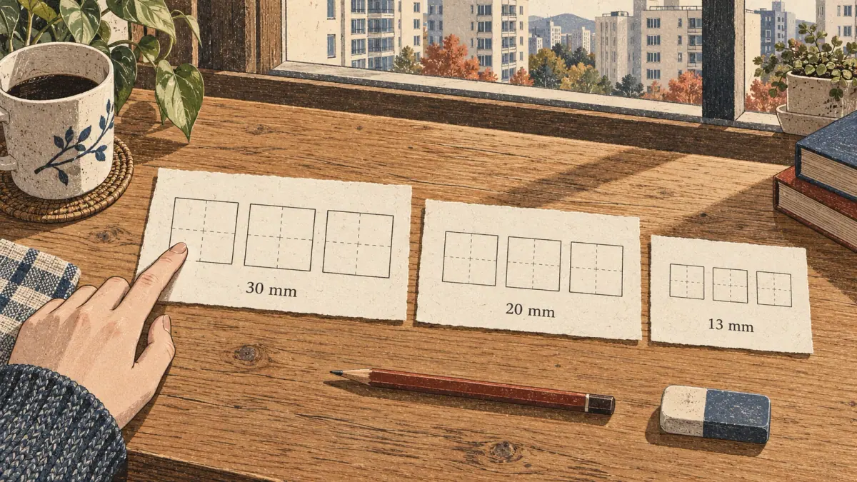 Blank Hangul practice grid: 30 mm