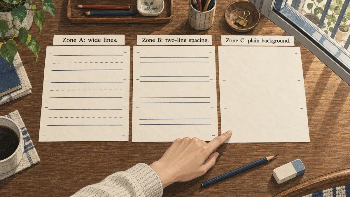 Compare wide lines, two-line bands and an unruled background.