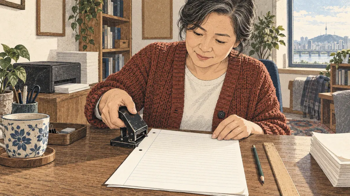 Selecting and using Korean printable study sheets: scene