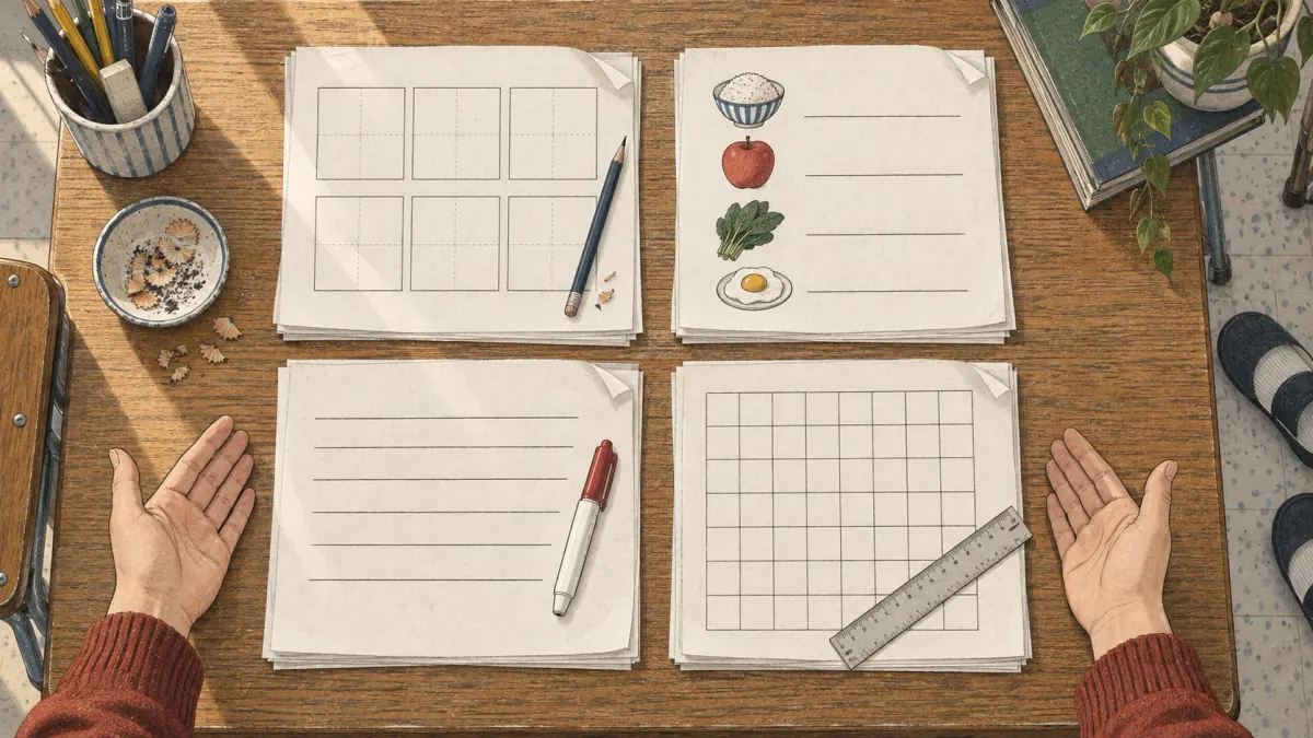 Printable Korean practice materials: What do the four families cover?