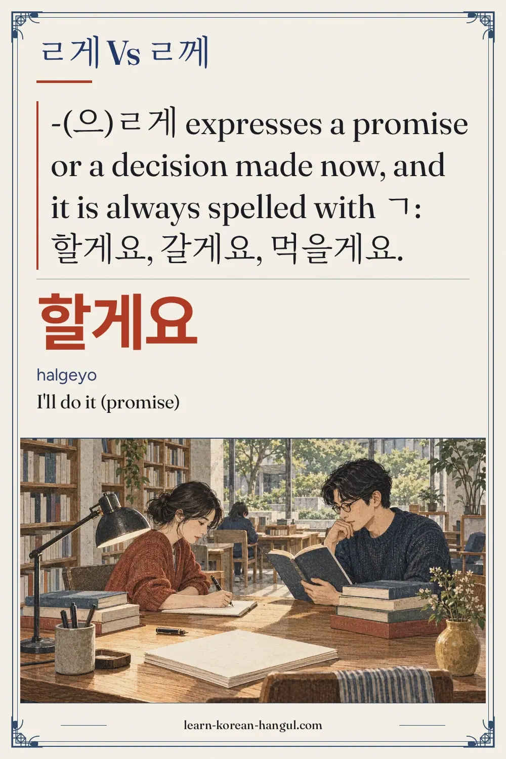 할게요 · halgeyo · I'll do it (promise) · ㄹ게 vs ㄹ께
